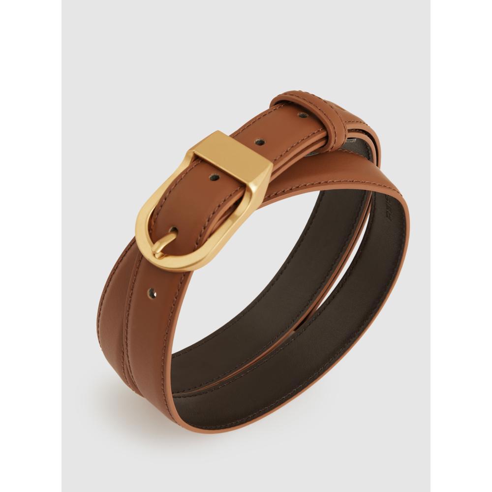 REISS Hazel Leather Curved-Buckle Belt